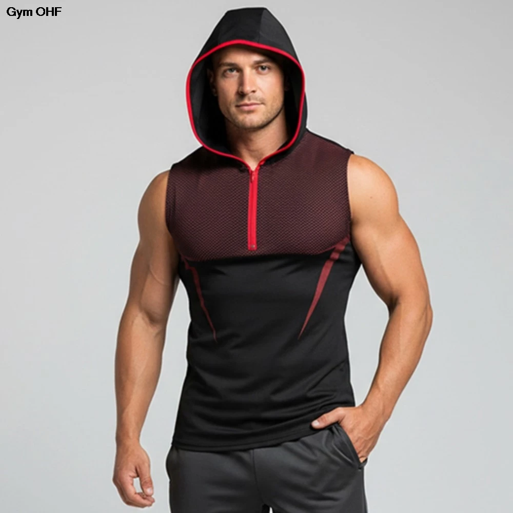 ONYX5.0 Kapuzenwesten für Herren, Lauf-Tanktop, ärmellos, eng anliegende Sportweste, Fitness-Sportshirts, Jogging-Kompressions-Singlet