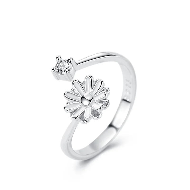 RYJU 925 Sterling Silver Sweet Daisy Flower Rings for Women Open Adjustable Ring Wedding Engagement Jewelry Accessories Gift