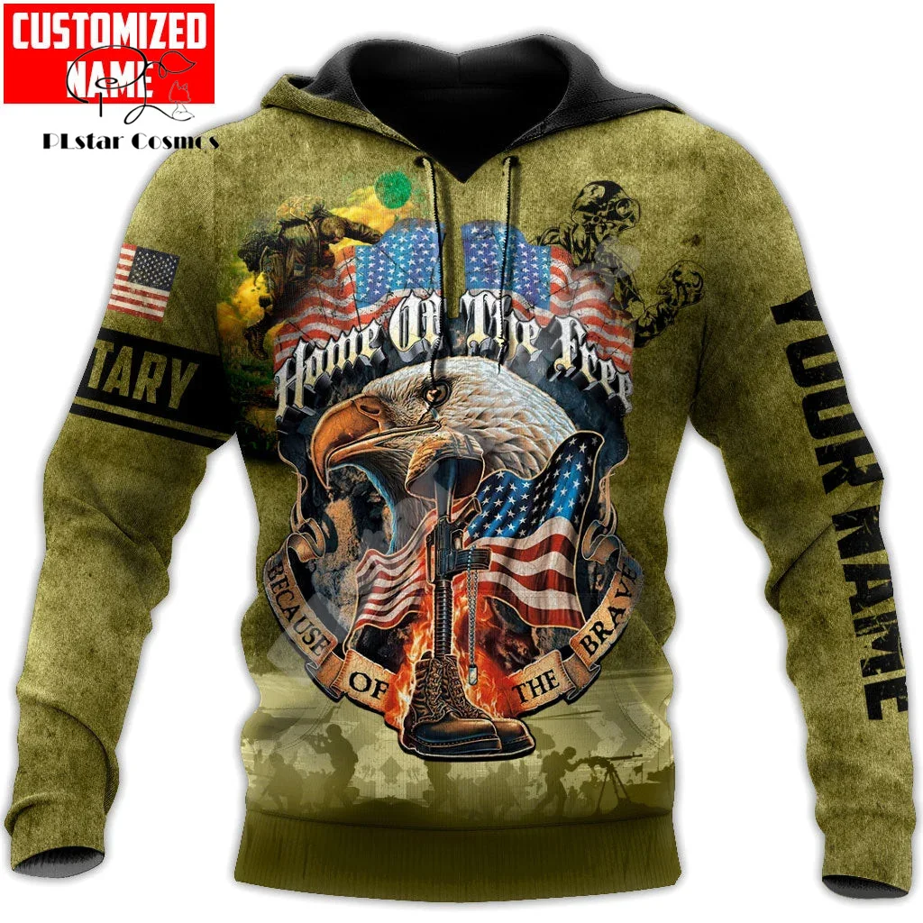 Custom Name Army Military Veteran Soldier Camo Eagle Long Sleeves Tracksuit 3DPrint Pullover Streetwear Casual Jacket Hoodies 31