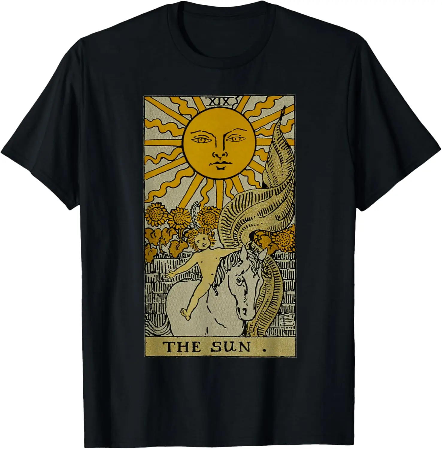 Vintage Tarot Card The Sun T-Shirt 100% Cotton Trendy Y2K Short-Sleeve Tee-Soft, Quick-Drying, Moisture-Wicking; Ideal Sports