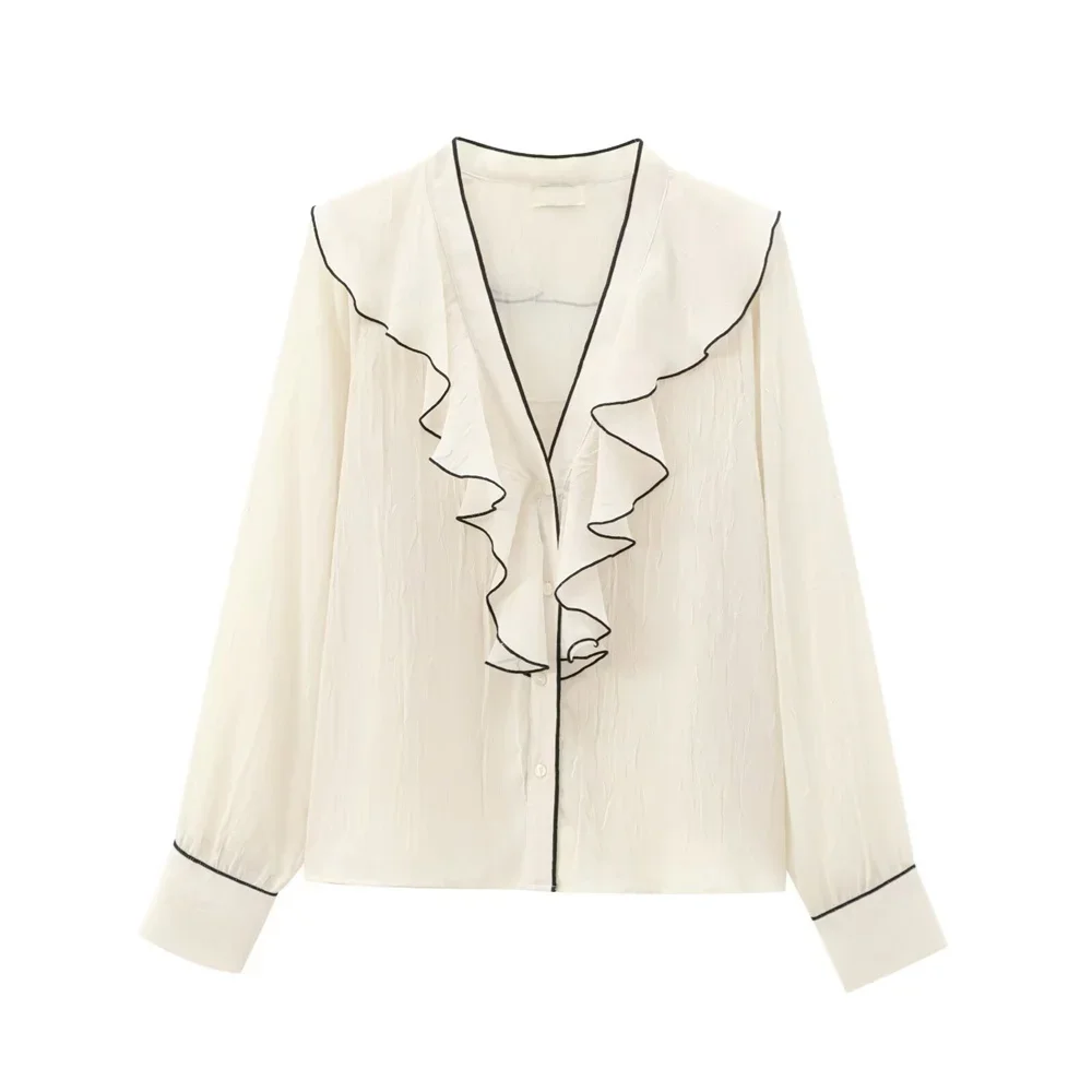 

LIBIELIY 2025 New Autumn And Winter Women's European And American Style Design Contrasting Color Trim Layered Decorative Shirt