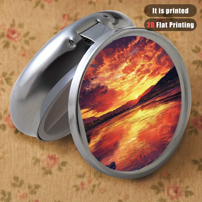 1Pc River 45 Pattern Round Sealed Box, Comprehensive Metal Box, 3-Layer Storage Sealed Box, Small Portable Sealed Box for Outdoor Activities or Bags, Sealed Box for Vitamins with Multiple Layers, Gift Collection Box, Printed Design May Vary