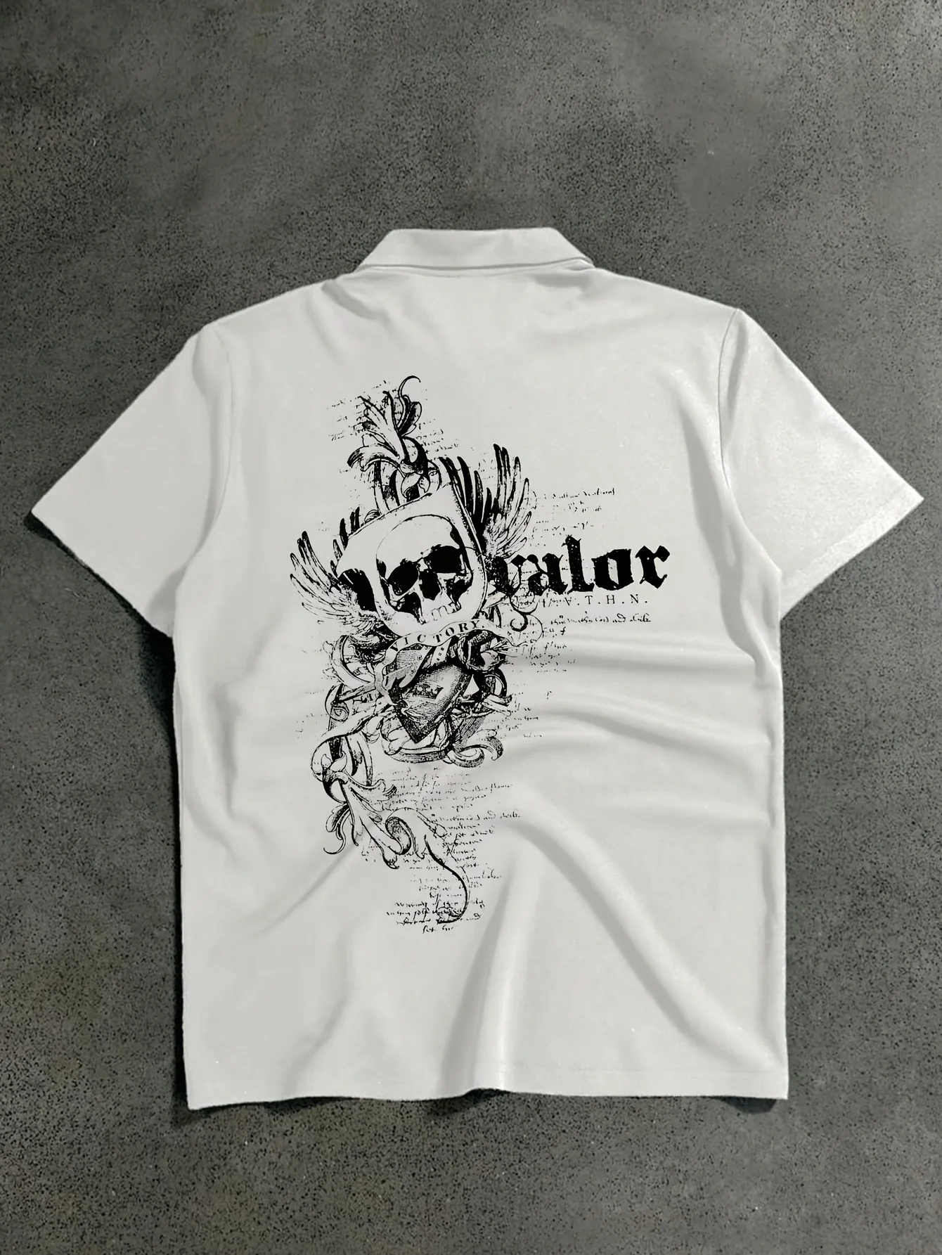 Men's short sleeved shirt, T-shirt, polo shirt, printed text pattern, cool motorcycle style, loose fit, micro elastic fabric