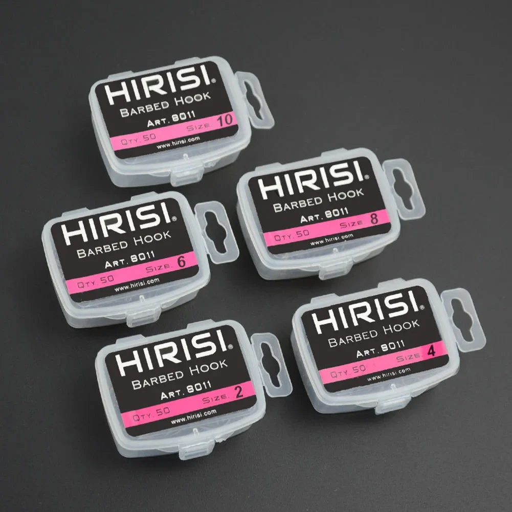 HIRISI 50PCS Fishing Barbed Hook Curve Shank Professional Series Carp Hooks Hair Rigs Portable Tackle Tools High Quality Part