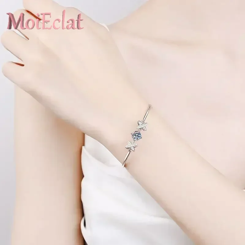 

Dazzling1 Carat Moissanite Bowknot Bracelet, Platinum PT950 Brilliant Exquisite Bangle Female Luxury Jewelry Wedding Fine Gift