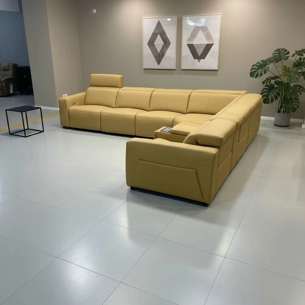 zj- Modular Genuine Leather Electric Recliner Sectional Sofa Set Upholstered Design Modern Extendable for Hotel School Park#