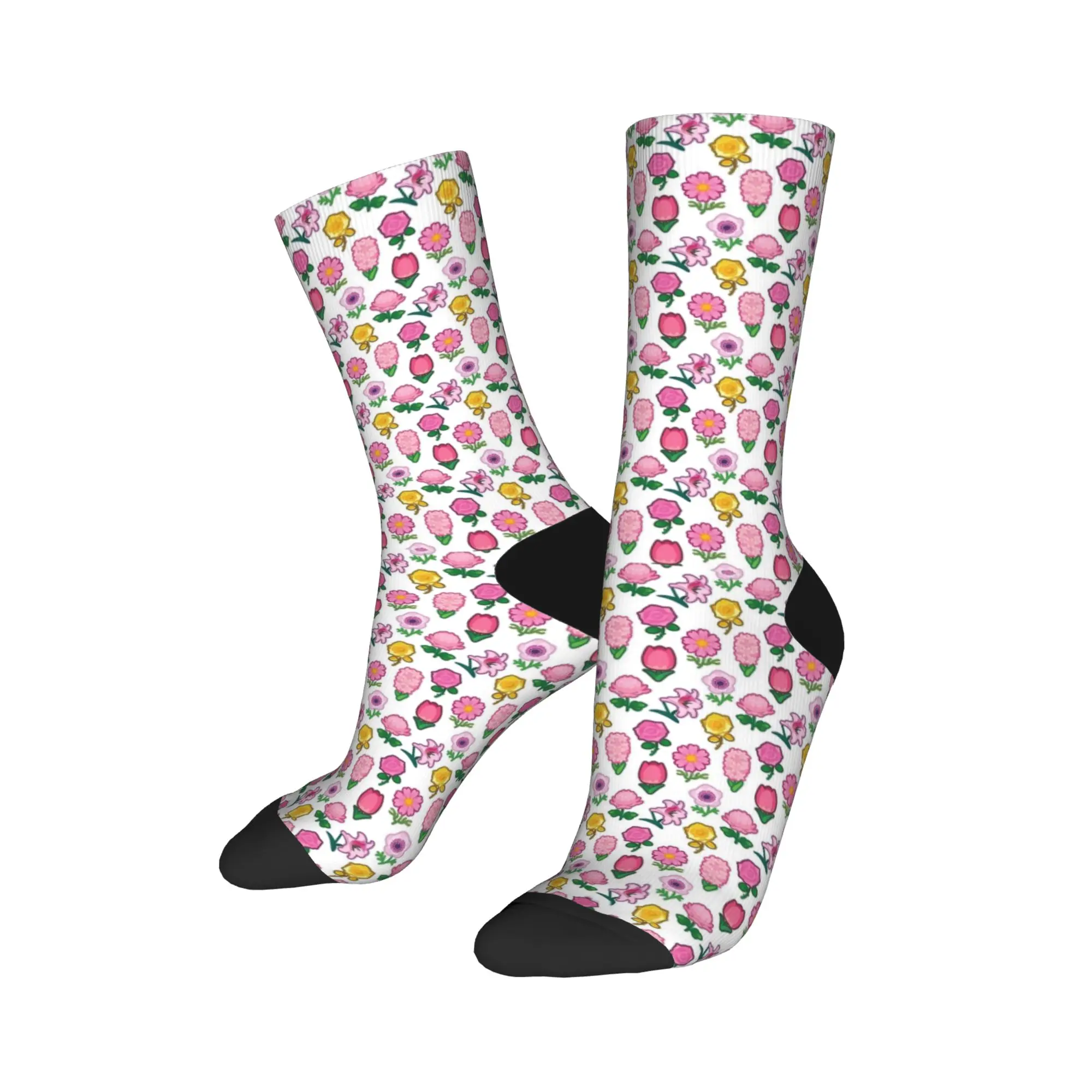 Pink Flower Power Socks Winter  Stockings Vintage Women Men Warm Soft Socks Graphic Running Sports Anti Slip Socks