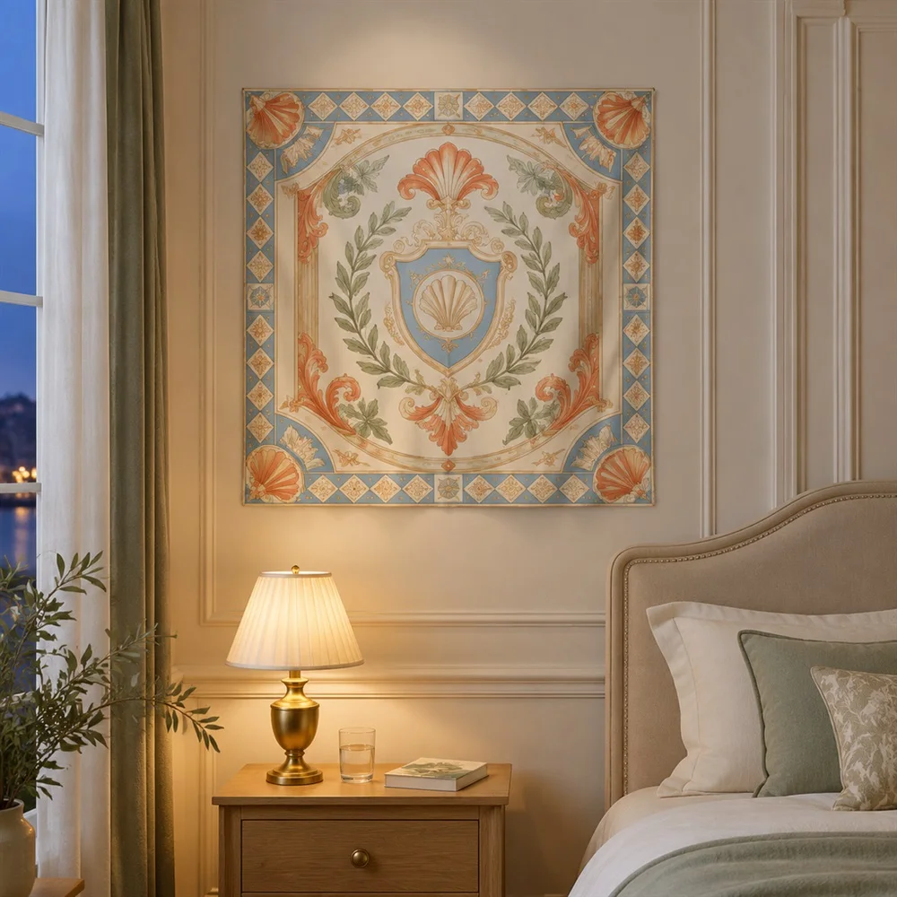VIKAMA Geometric Crest Motif Mirror Symmetric Tapestry Wall Hanging, Neoclassical Wall Decor Tapestries for Living Room Bedroom