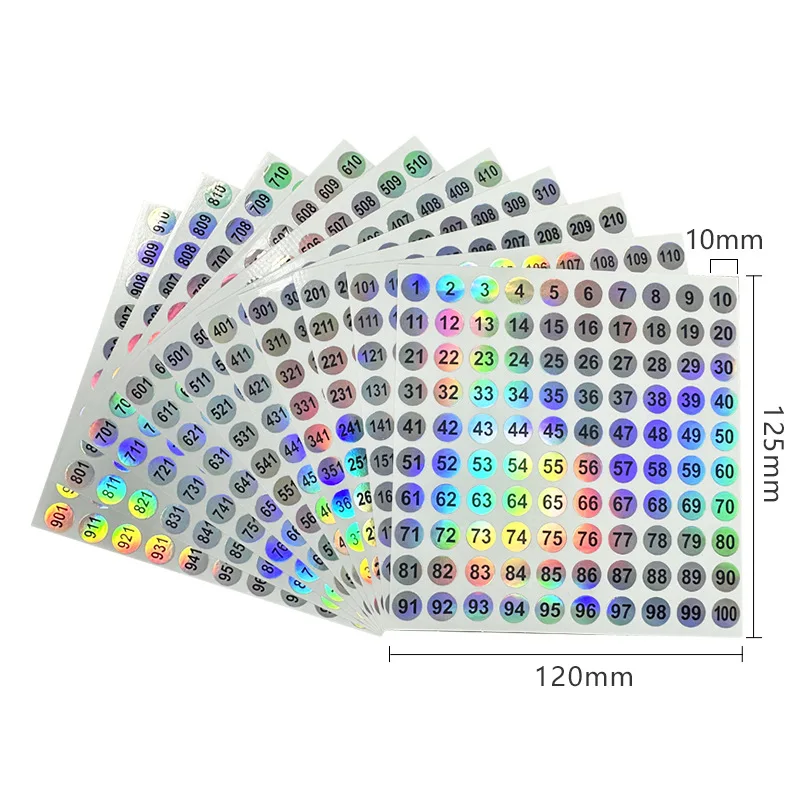 10 أوراق (1-1000) تسمية لاصقة رقم الليزر لطلاء الأظافر نصائح ملونة عرض وسم ملصقات أرقام ترقيم علامات ذاتية الصنع