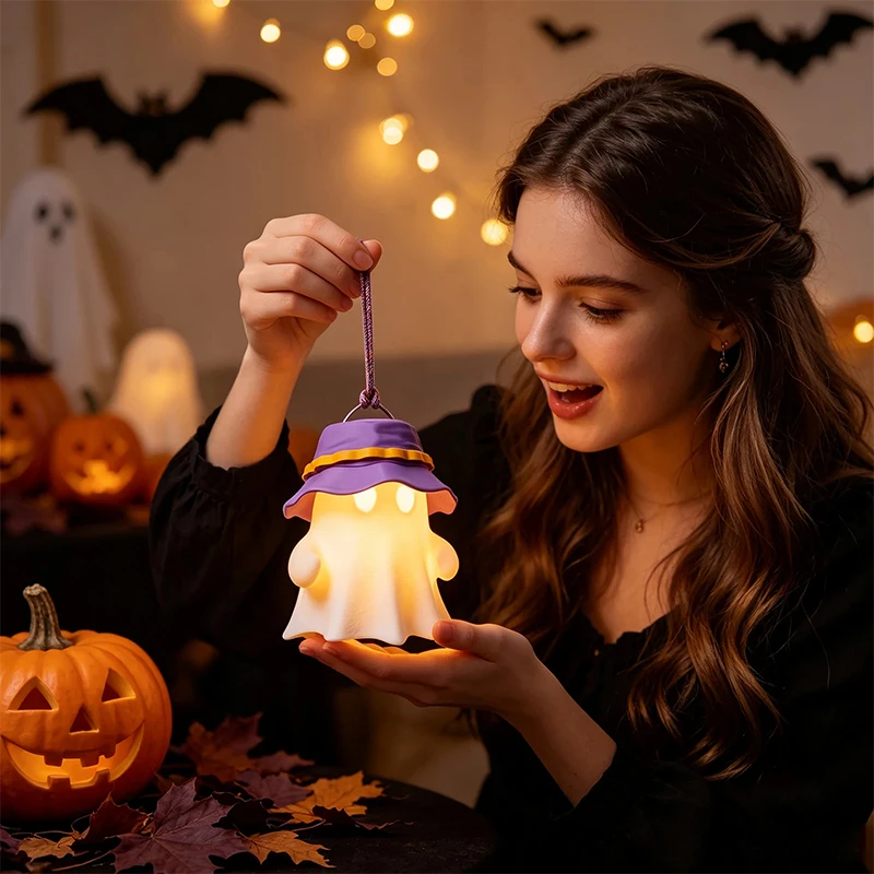 New Halloween 3D Printed Adorable Ghost Night Light Spooky Outdoor Campsite Guardian Decoration For Party Garden Light Decor