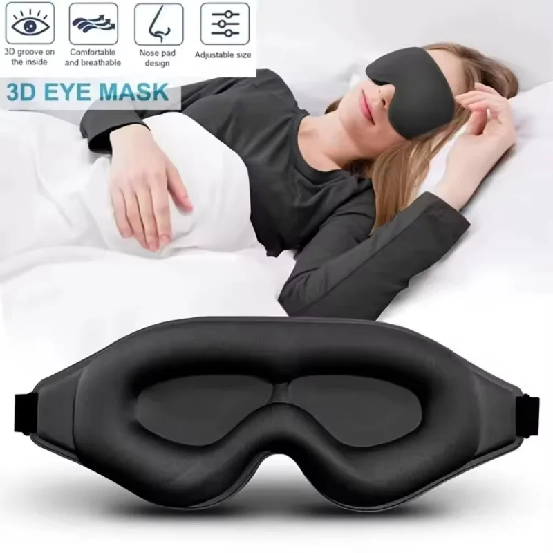 Masque de sommeil 3D profilé en mousse à mémoire de forme, anti-lumière, avec sangle réglable pour le sommeil, les voyages, la sieste, le bureau, le repos, unisexe