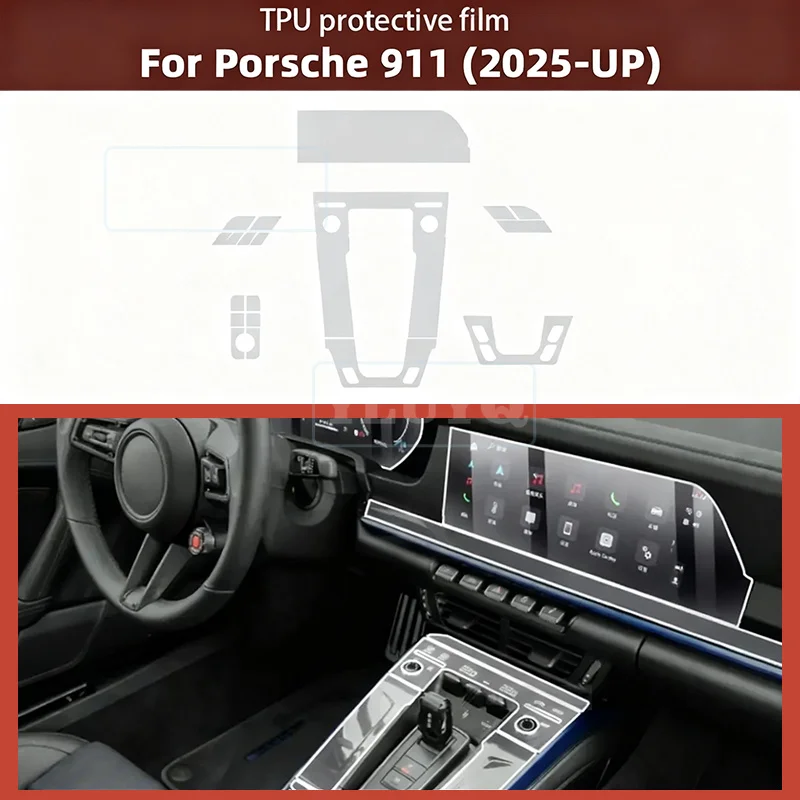 

TPU Interior Film for Porsche 911 2025 Car Gearbox Panel Dashboard Anti-Scratch Sticker Protective Film Sticker Transparent