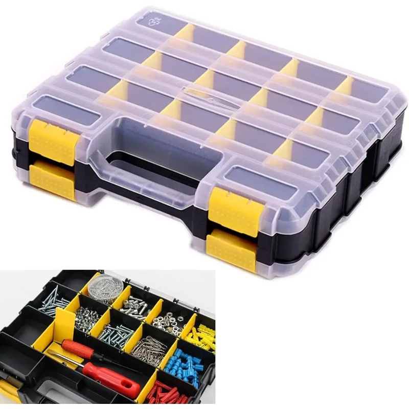 

Double Side Small Parts Organizer 34-Compartments with Removable Dividers for Hardware Screws Bolts Nails Tools Storage Box