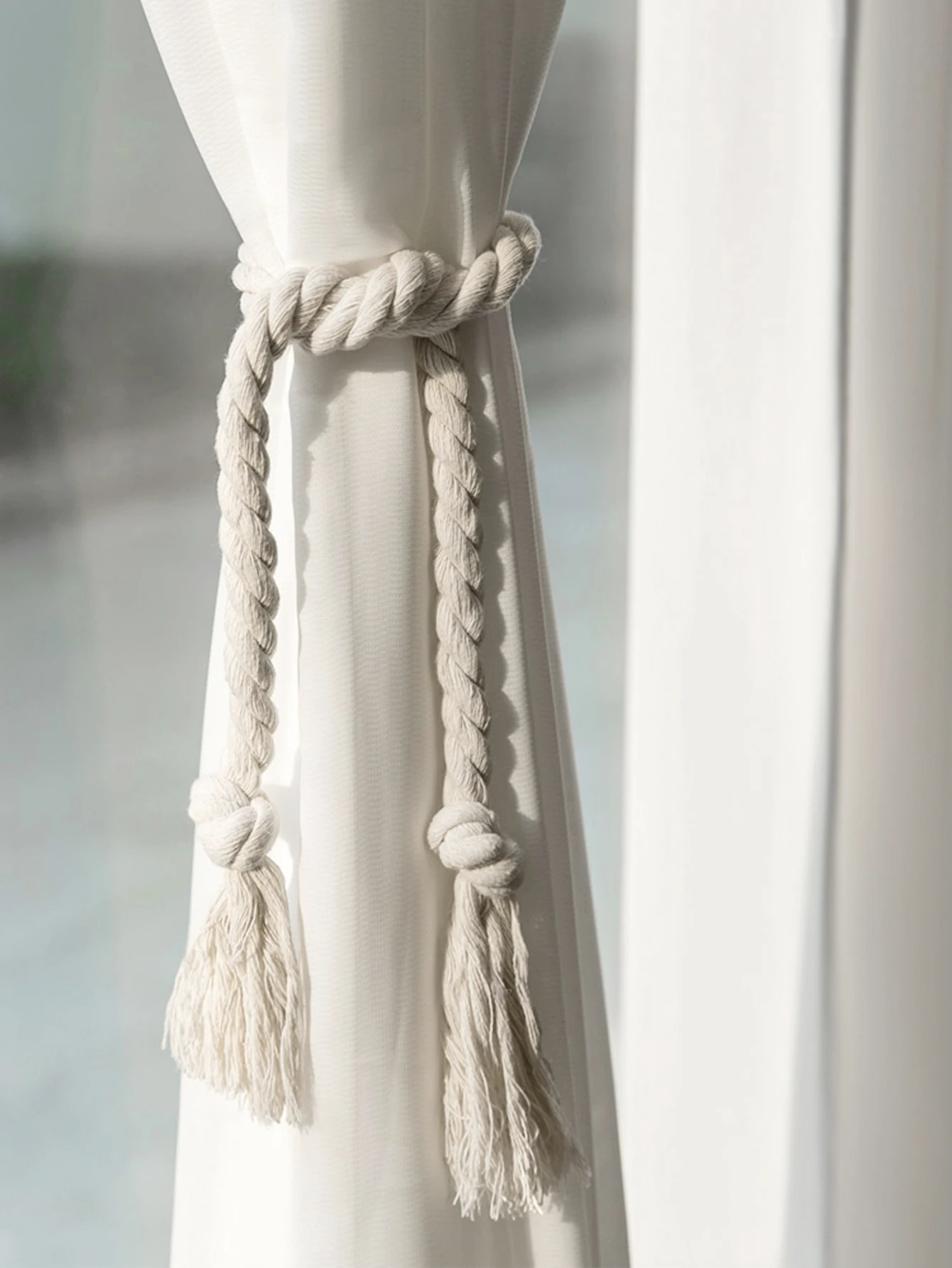 1 PC Modern Pure Curtain TieBack Decorative,Curtain HoldBack Rope Convenient Curtains TieBack,Beige Curtain Holder Clips