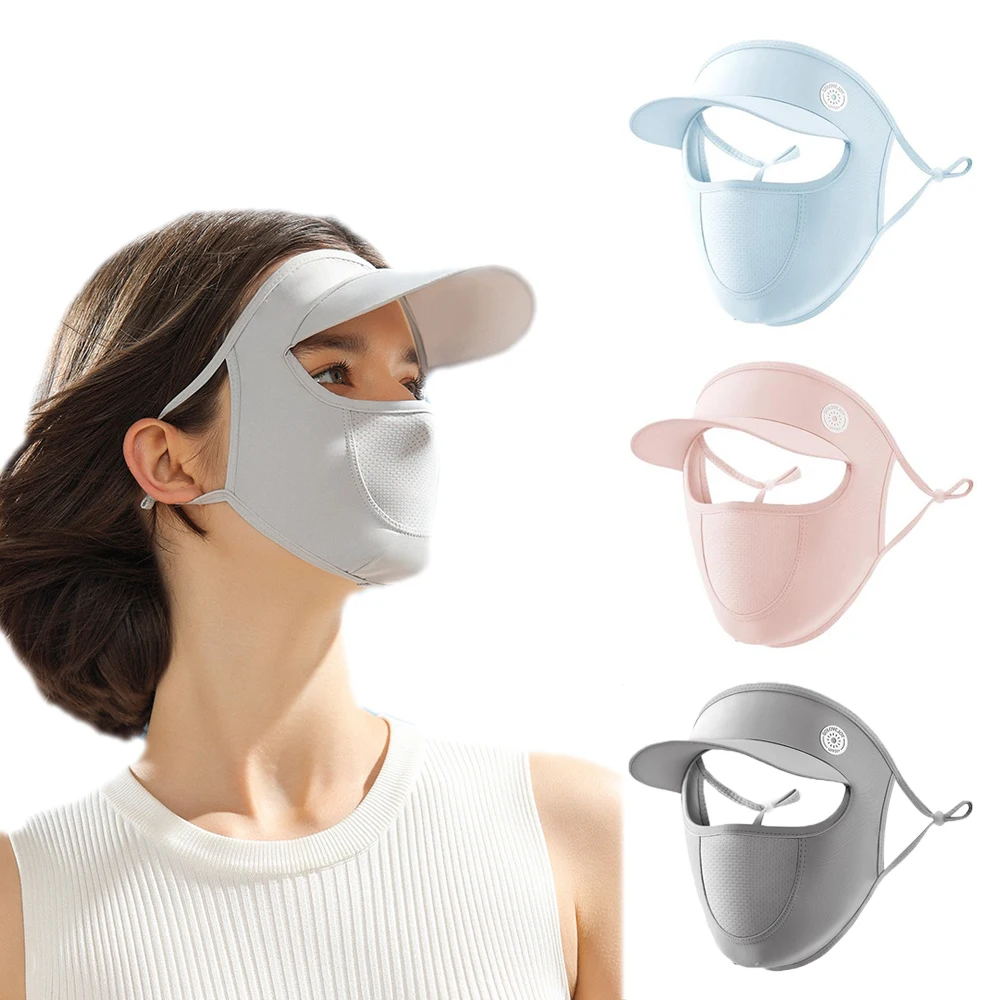 Ice Silk Sunscreen Mask Women Men Summer Anti-UV Quick-drying Face Cover Breathable Hanging Ear Sun Hat Mask for Golf Cycling