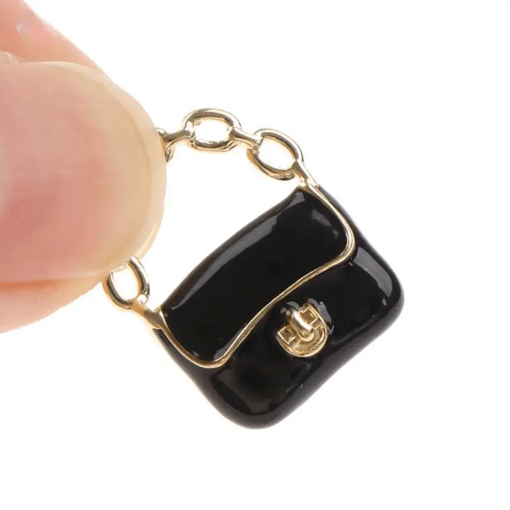 DIY Toy Dollhouse Miniature Metal Handbag Black/White Fashion Doll Miniature Bag Decoration Cute Dollhouse Mini Metal Chain Bag