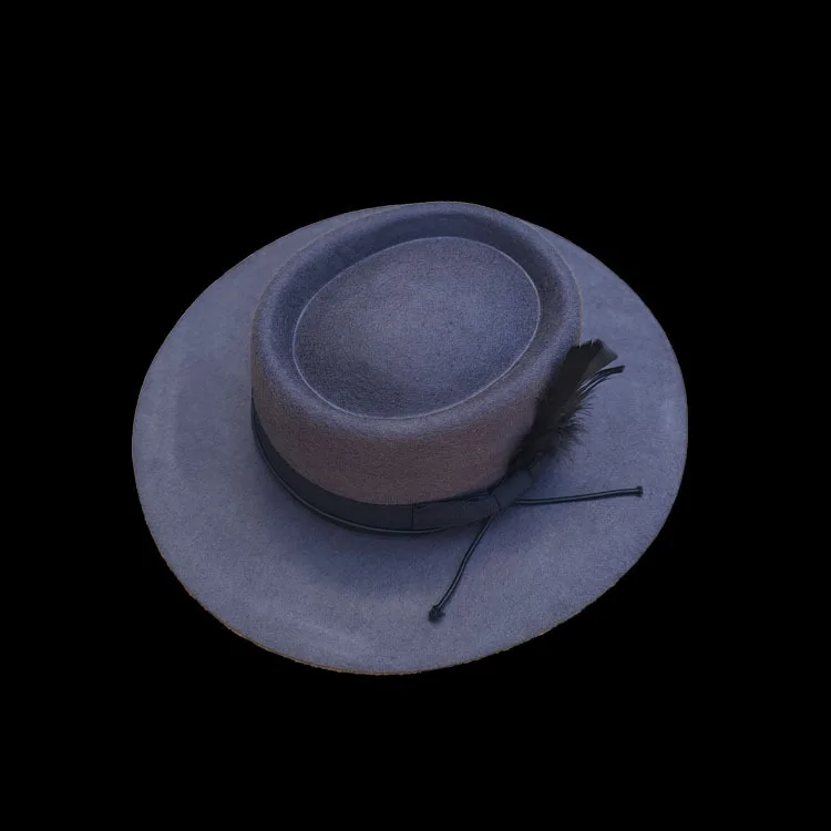 Ribbon-Decorated Sheep Felt Hat, Pork Pie Hat, Wool Hat, Pure Wool Felt Hat