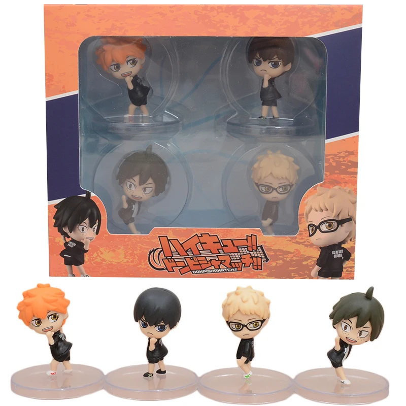 4Pcs/1Set Haikyuu Figure Tobio Kageyama Model Q version Hinata Shoyo Toy Kei Tsukishima Gift Collection Tadashi Yamaguchi PVC