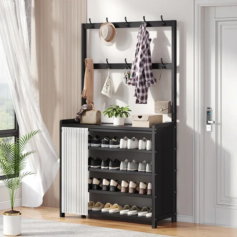 Floor-to-ceiling coat rack in the foyer Hanging rack Multi-layer door Nanzhu shoe rack integrated household goods