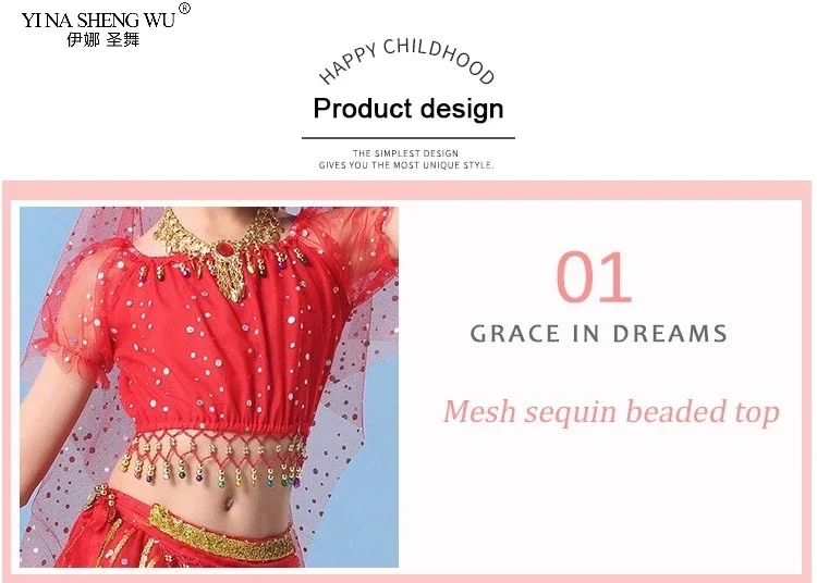 Indisches orientalisches ägyptisches Bauchtanz-Kostümset für Mädchen, 6 Farben, Bühnenoutfit für Kinder, Bauchtanzkleidung – Detail 2