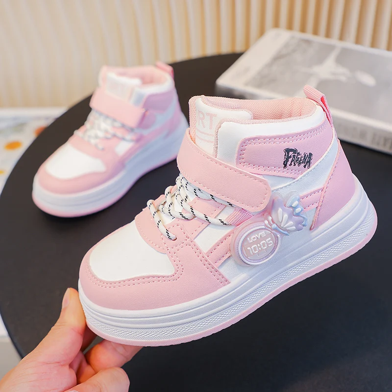 

Осенняя обувь для скейтборда для юниоров, детские кроссовки с высоким берцем, спортивная обувь для девочек, детская повседневная обувь для бега на мягкой подошве, размер 26-37