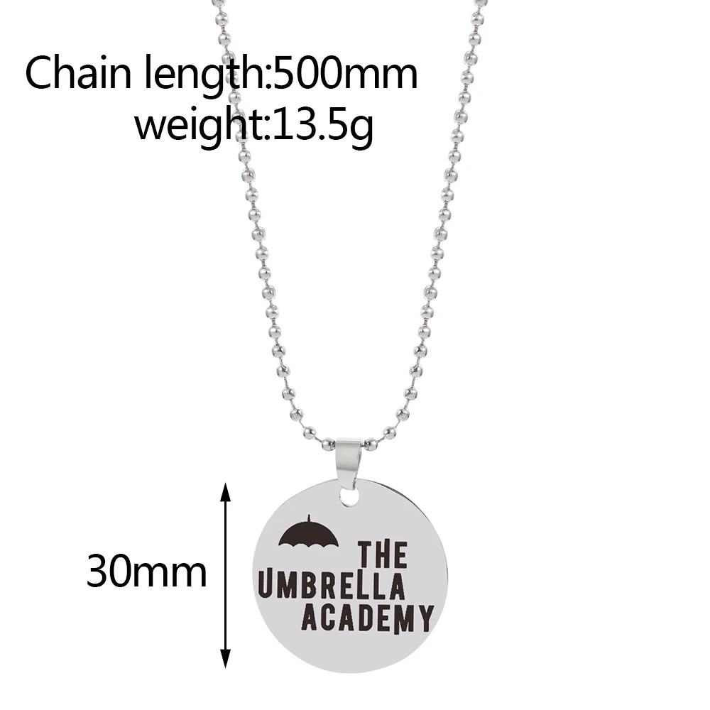 Stainless Steel Umbrella Academy Charm Necklace Cosplay Round Bead Chain Umbrella Woman Gift Letter Fashion Necklace