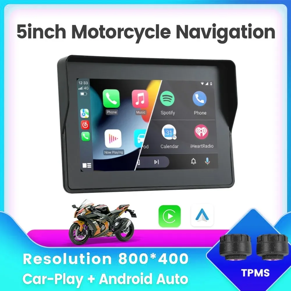

5-дюймовый портативный беспроводной CarPlay мотоциклетная навигация GPS Android автоматический дисплей IP67 водонепроницаемый экран опция монитора TPMS