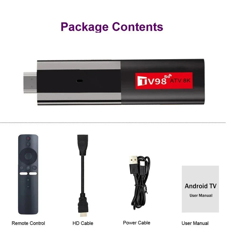 TV98 TV Stick Allwinner H618 Android 14 8K 2.4G&5G Streaming TV box رباعي النواة Cortex A53 WiFi 2GB + 16GB بلوتوث صوت عن بعد