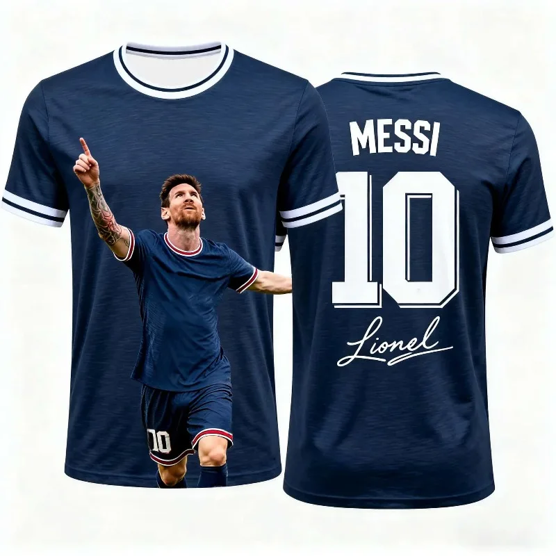 AI Summer Fashion Football Star Messi Special Edition Limited Edition Jersey for Adults and Children Loose Couple Short Sleeves