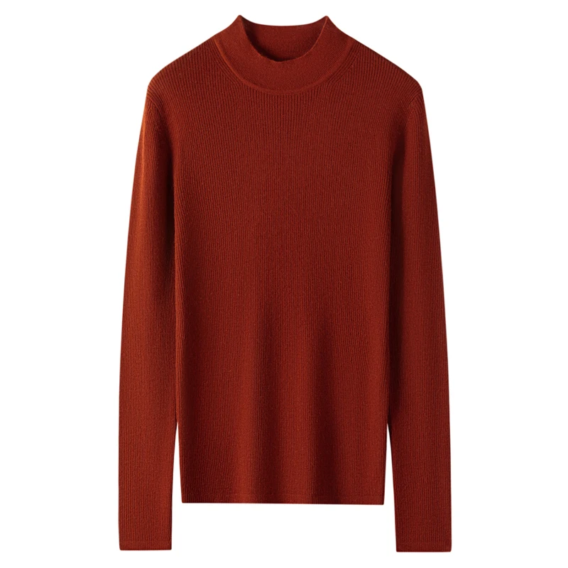 

Новый женский пуловер из 100% чистого кашемира, повседневный однотонный вязаный свитер, облегающий крой, с воротником-стойкой, базовый джемпер с вертикальными полосками