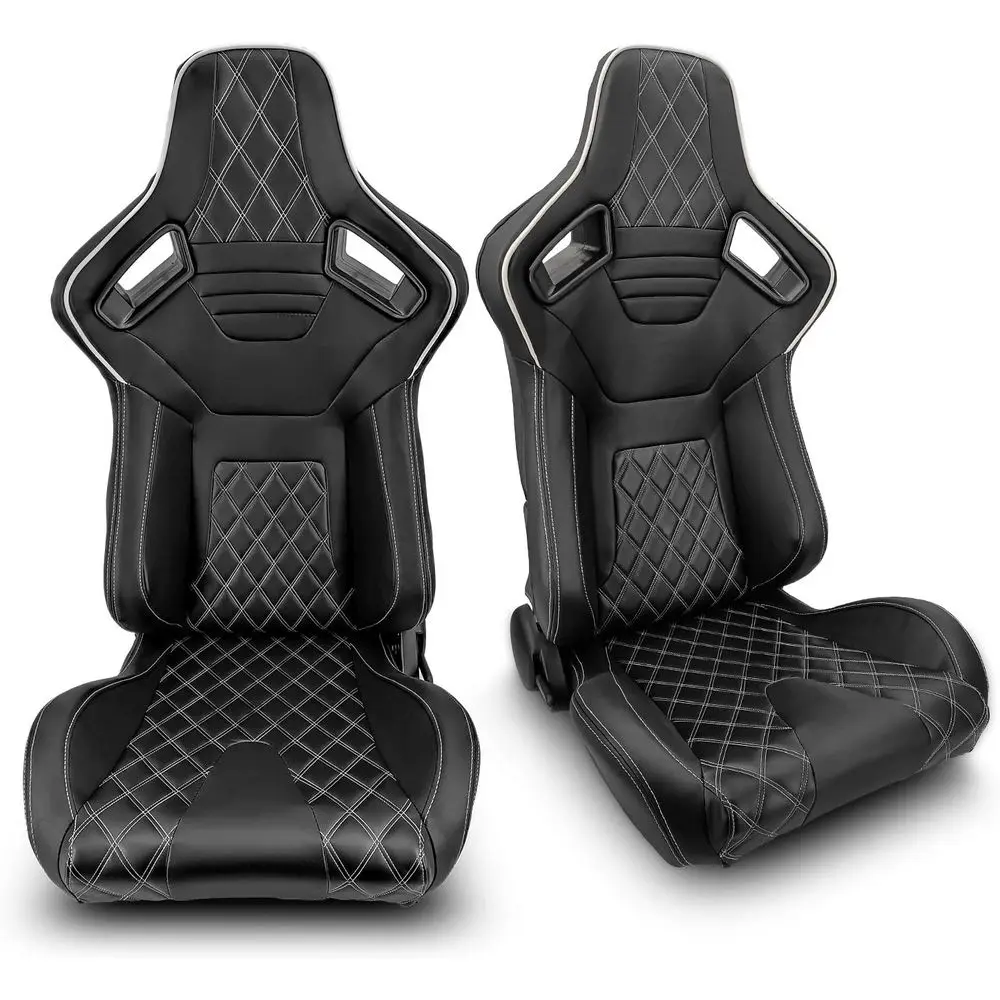 PVC Leather Racing Bucket Seats with White Stripes and Stitching