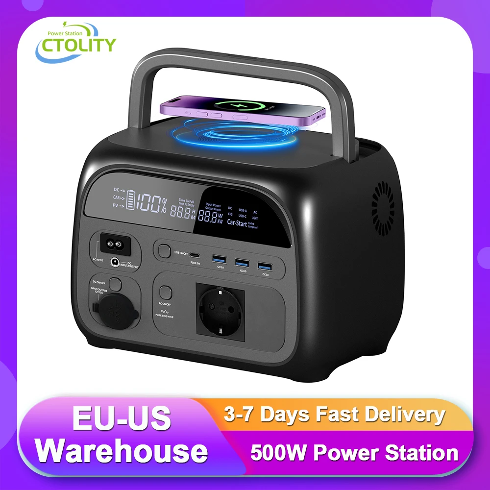 500W Portable Power Station 345.6Wh 108000mAh 110V Solar Generator LiFePo4 Battery 220V Energy Storage Supply Camping Campervan