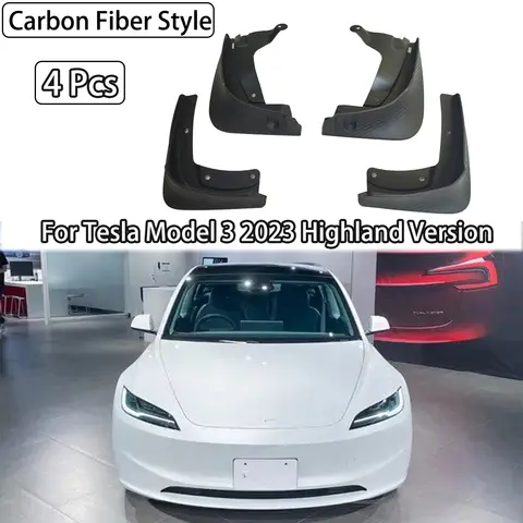 테슬라 모델 3 2023-2024 하이랜드 4Pcs 머드 가드 플랩 Cabon Fiber Style Fender Protector Anti-Sand Splash Fender 액세서리