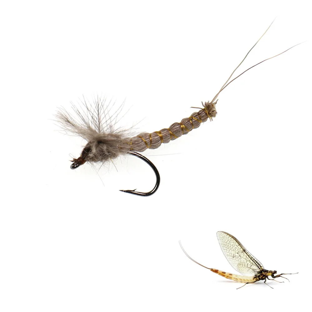 

3pcs CDC Mayfly Feather Wing Fly Fishing Lure Dry Flies Deer Hair Body Fly Tying Hook #10#12 #14 Rocky River Trout Bass Salmon