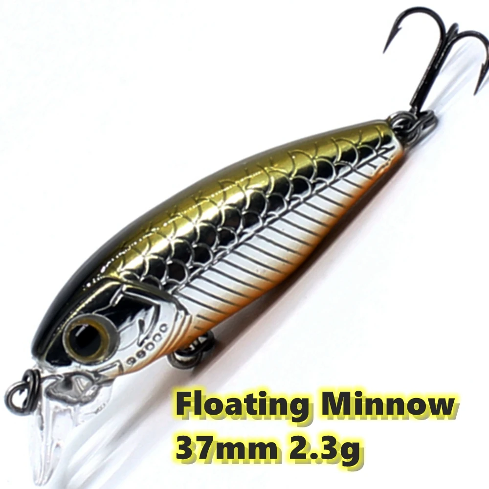 

Floating Mini Wobbler 37mm 2.3g Diving 0.5m Hardbait Small Minnow Fishing Lure Bass Fresh Salt Water Beach VMC Hook Tackle