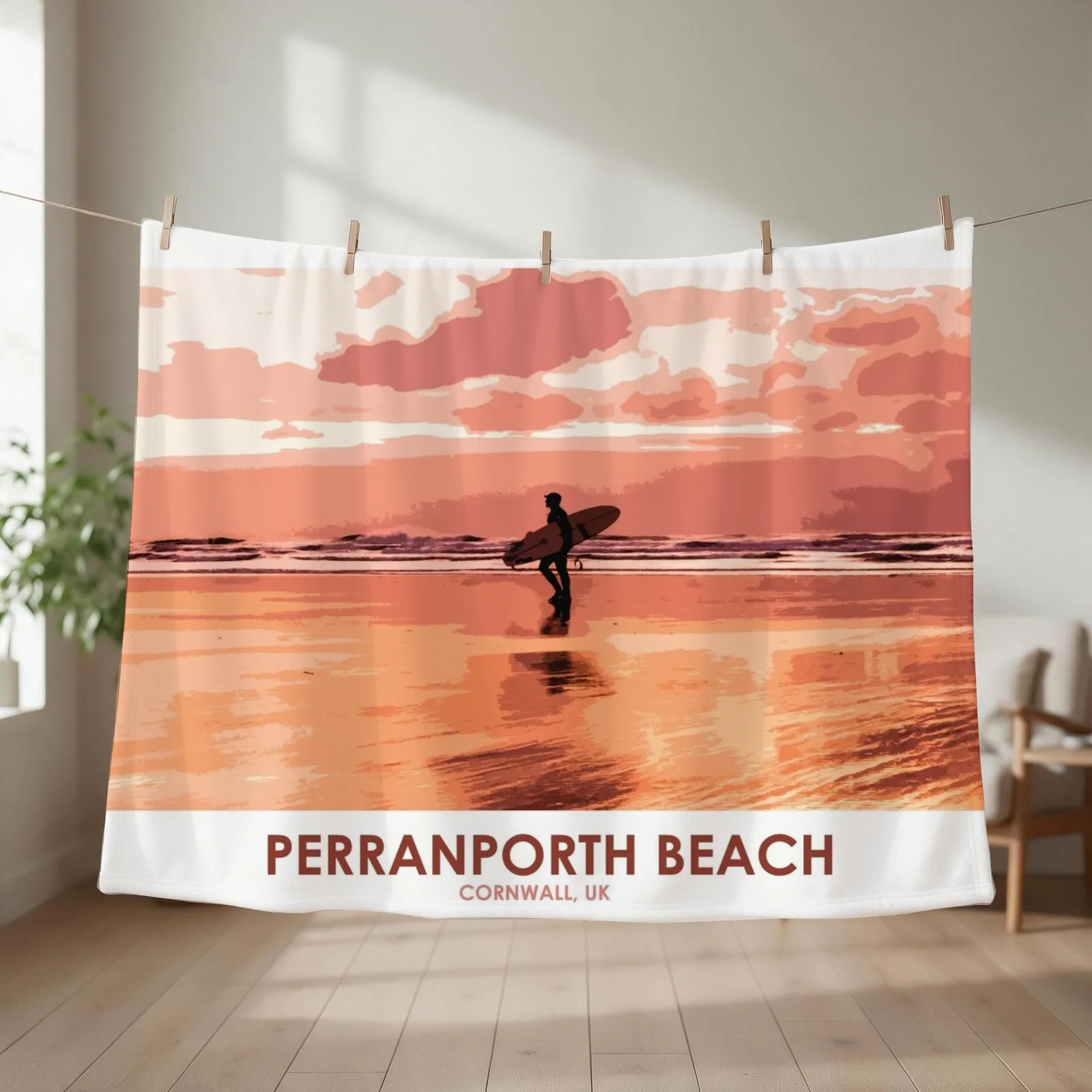 Perranporth Beach - Cornwall, UK Throw Blanket couch cozy soft plush fuzzy picnic outdoor blanket