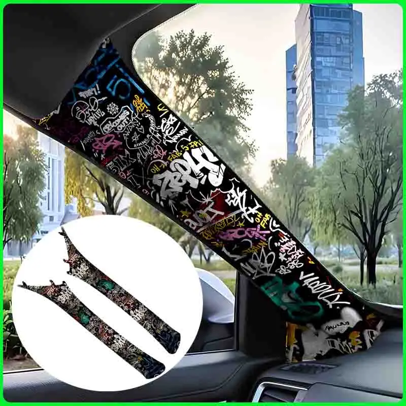 

Graffiti Pattern Car Interior Wrap Satin Embroidery Interior of Pillar Sticker Self-adhesive General AB Pillar Headliner Fabric