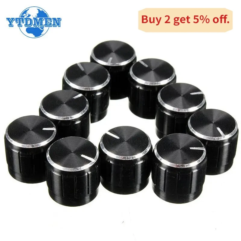 10 sztuk/partia czarny 6mm gałki potencjometru czapki radełkowane wał pokrętło potencjometru średnica 15mm x 17mm aluminium przełącznik pokrętło