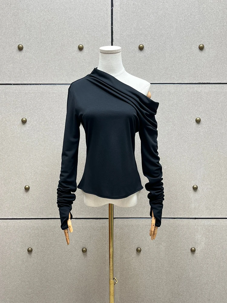 Women's off-shoulder long-sleeved top with irregular fitted design and unique base knit sweater - 2026 autumn new style
