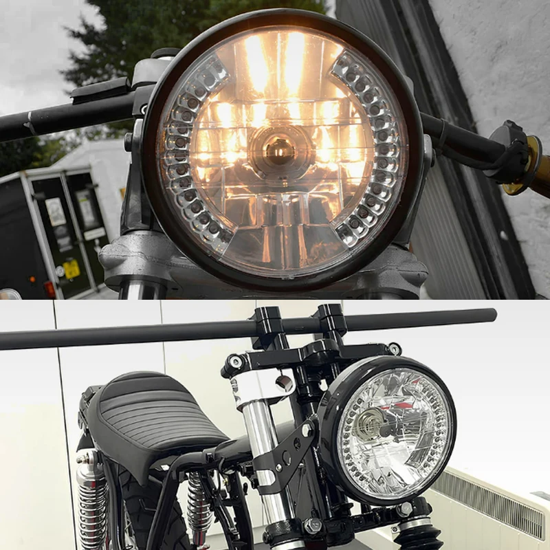 Universal 7 Inch 35W H4 Halogen Motorcycle Headlight round Bulb with 9Wire LED Turn Signal Black Bracket For Motorcycles HeadLam