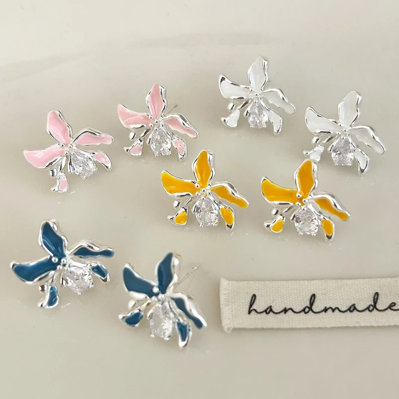 

PONYKISS 925 Sterling Silver Zircon Enamel Flower Stud Earrings for Women Cute Plant Fine Jewelry Light Luxury Accessories