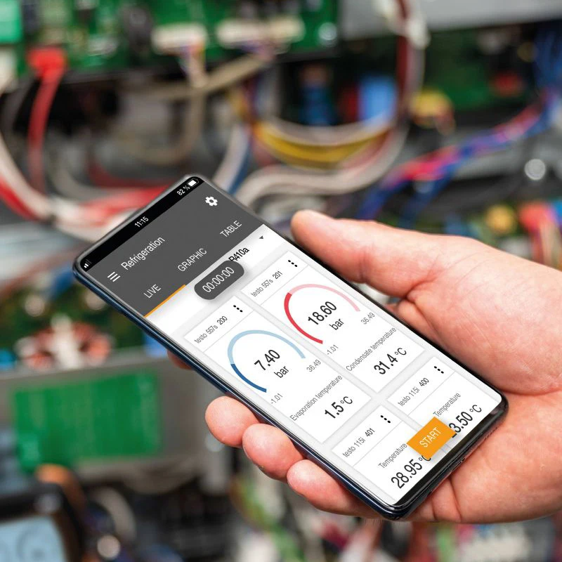 جهاز قياس تبريد بشاشة رقمية ذكية من Testo 550s مع مجموعة صمامات متوافقة مع البلوتوث وثنائية الاتجاه
