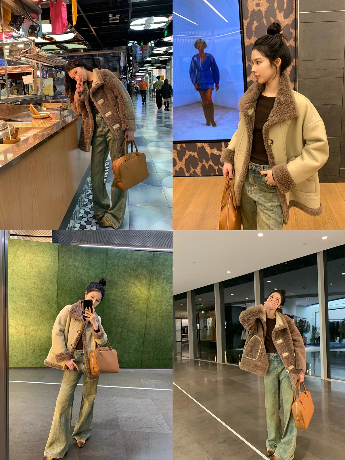 NICEJJ dubbelzijdig te dragen losse lamsbontjas dames herfst-winter verdikte leren bontjas met geïntegreerd leer