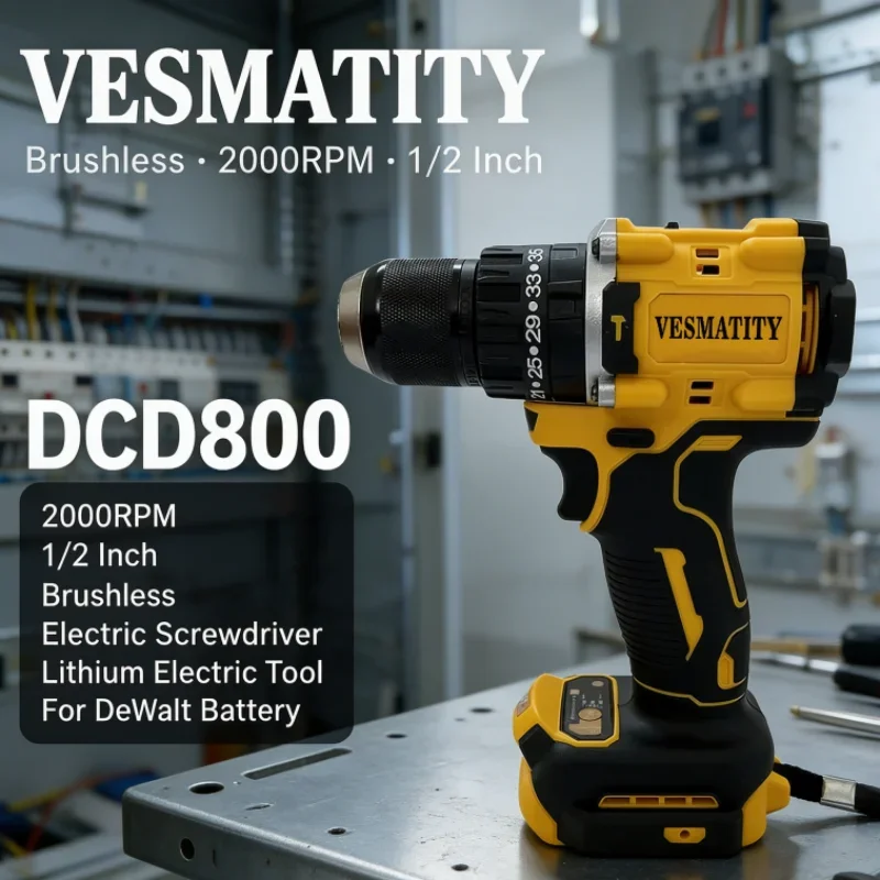 DCD800 Cordless Brushless Impact Drill 2000RPM 1/2 Inch Electric Screwdriver Lithium Electric Tool For Dewalt Battery