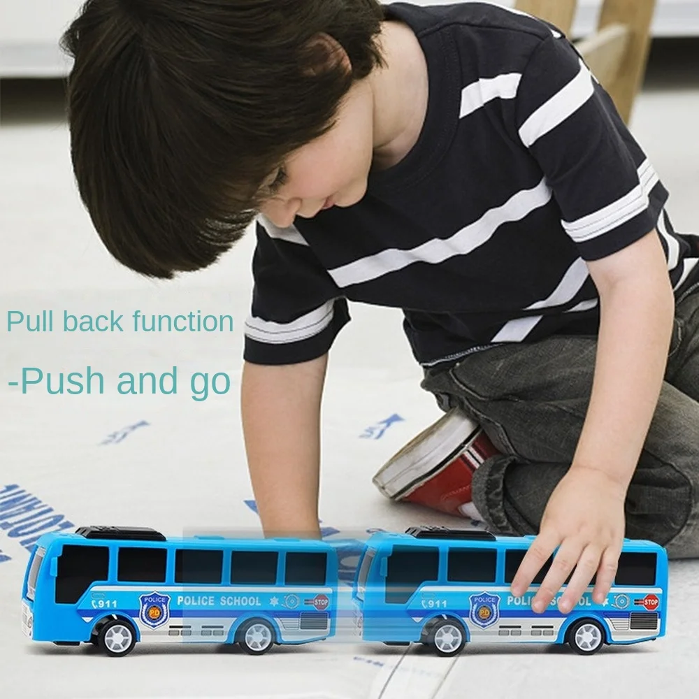 Mini Inércia Bus Model Toy para crianças, puxar para trás carro, veículo, carros, meninos, dietas, jogos educativos, presentes para crianças, 2pcs