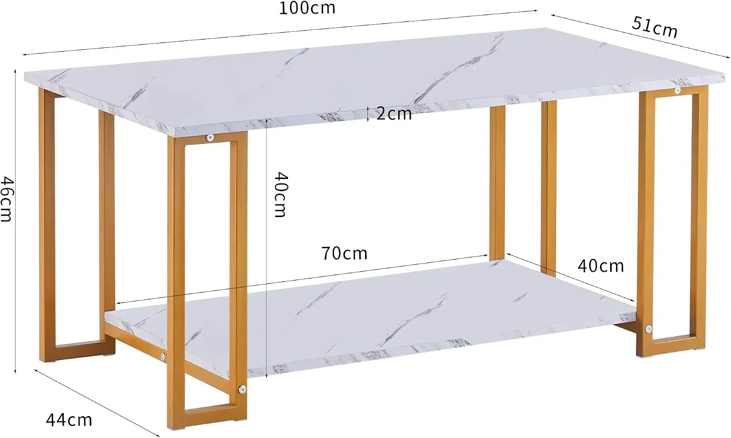 Coffee Table, 2 Layers 1.5cm Thick Marble Rectangle 39.37