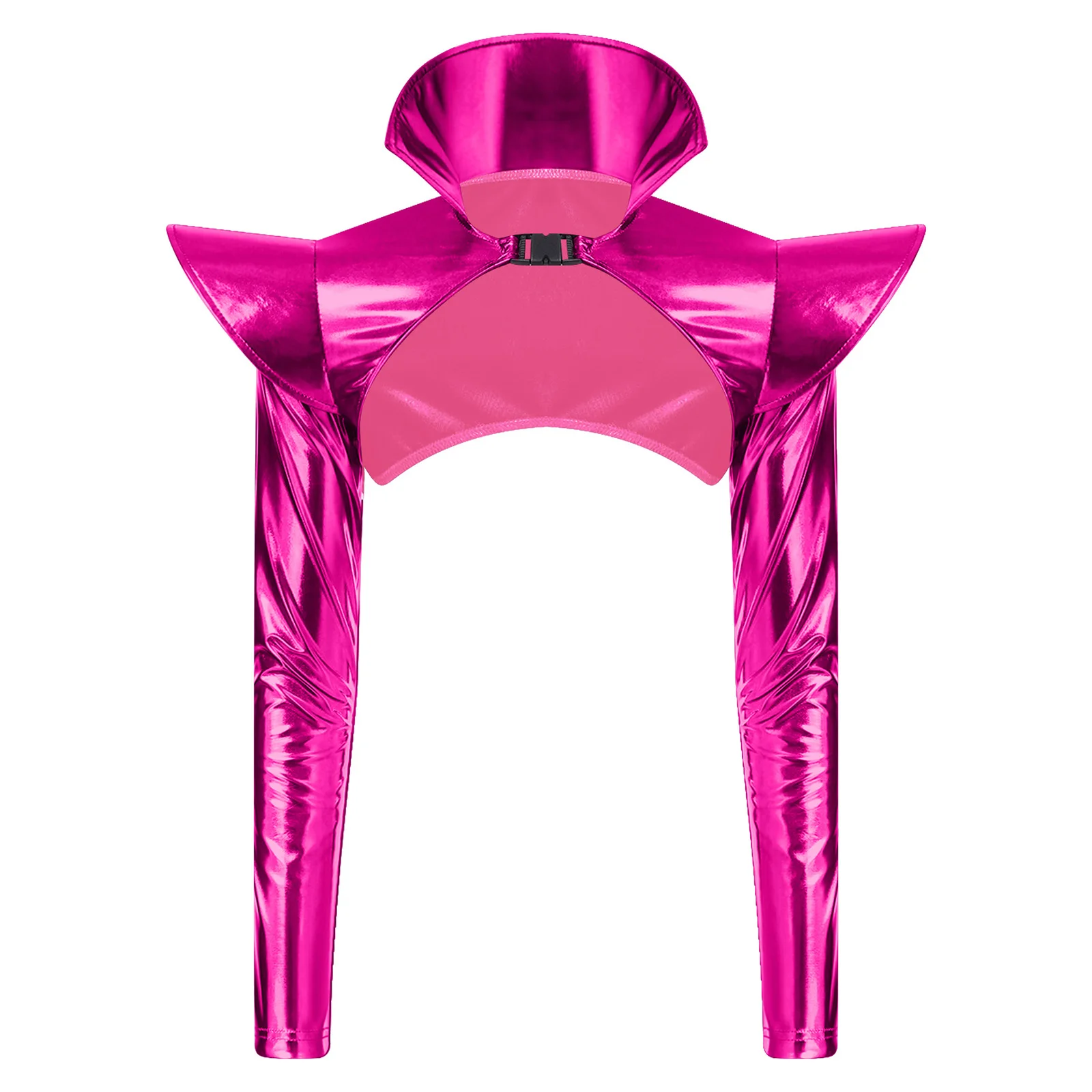 Women Sexy Metallic Shiny Gothic Crop Top Open Front Stand Collar Epaulets Pauldron Breathable for Rave Club Party Night