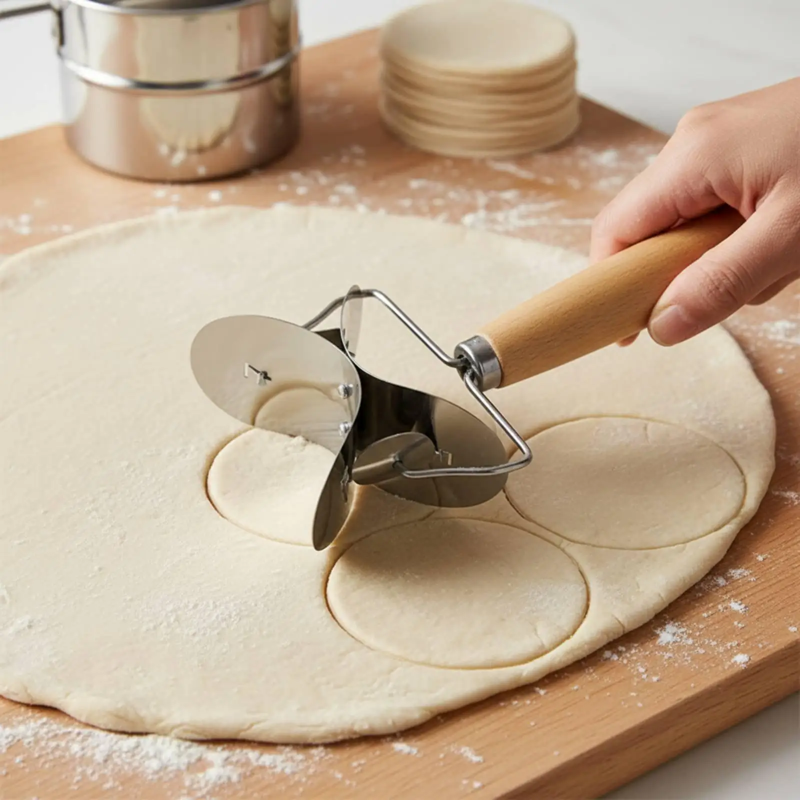 Dumpling Pastry Cutter Stainless Steel Mold with Wood Handle for Homemade Wrapper Press Kitchen Tool