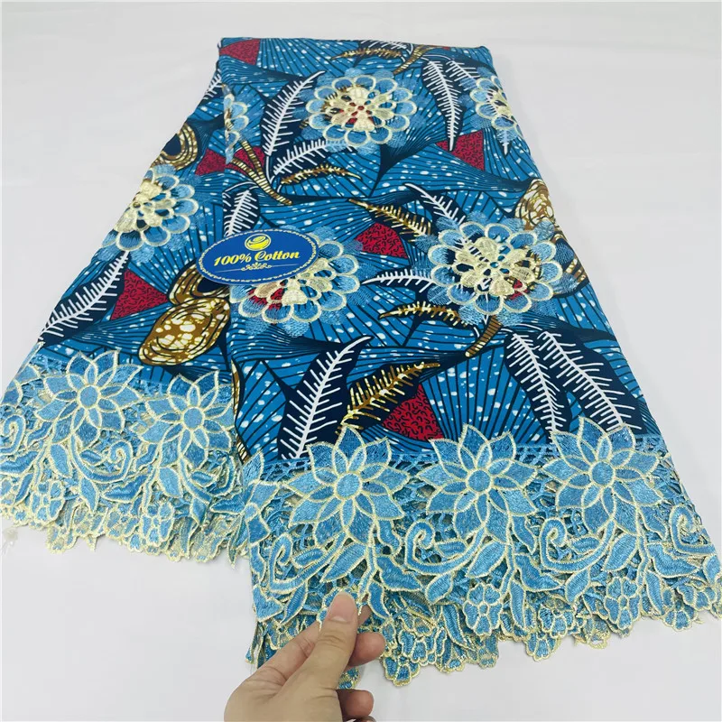 5 yard African Wax Brocade Lace Fabric Hight Qualiy 100% Cotton Ankara Wax Satin Print Lace Fabric For Woman Evening Dresses KL1