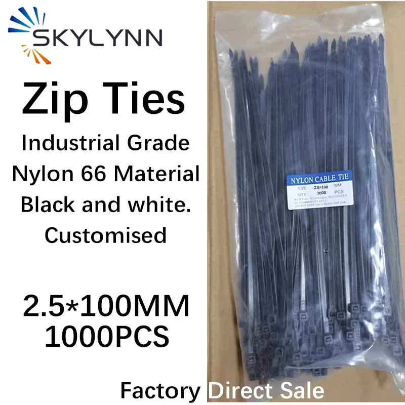 

2.5X100MM Nylon Cable Ties Adjustable Cable Tightening Ring Fibre Optic Patchcord Plastic Self-Locking Ties Black White 1000pcs